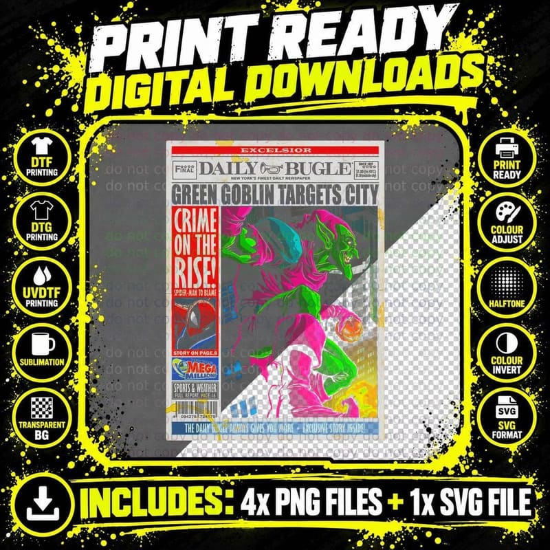 Green Goblin Comic Book T-Shirt, Horror Apparel Png SVG Digital Bundle