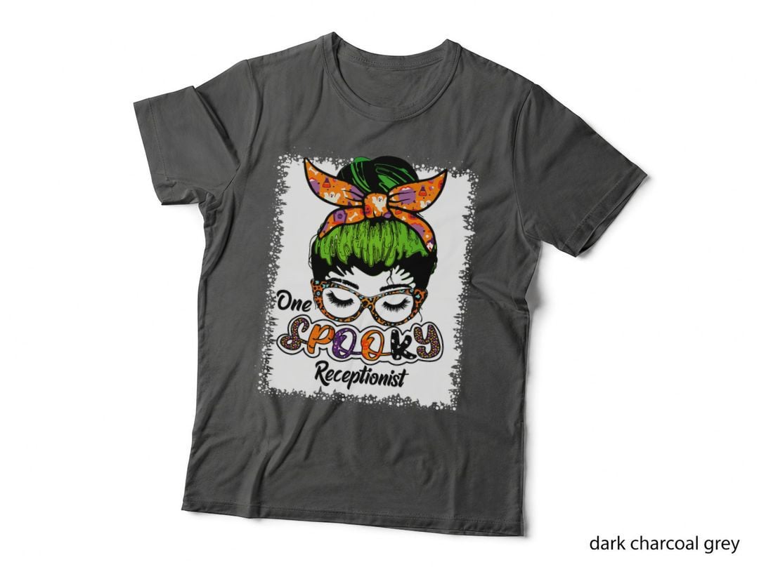 Groovy One Spooky Receptionist Messy Bun Witch Halloween T-Shirt