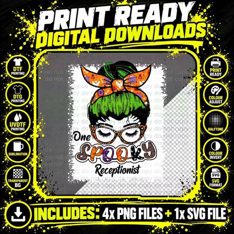 Groovy One Spooky Receptionist Messy Bun Witch Halloween Png SVG Digital Bundle