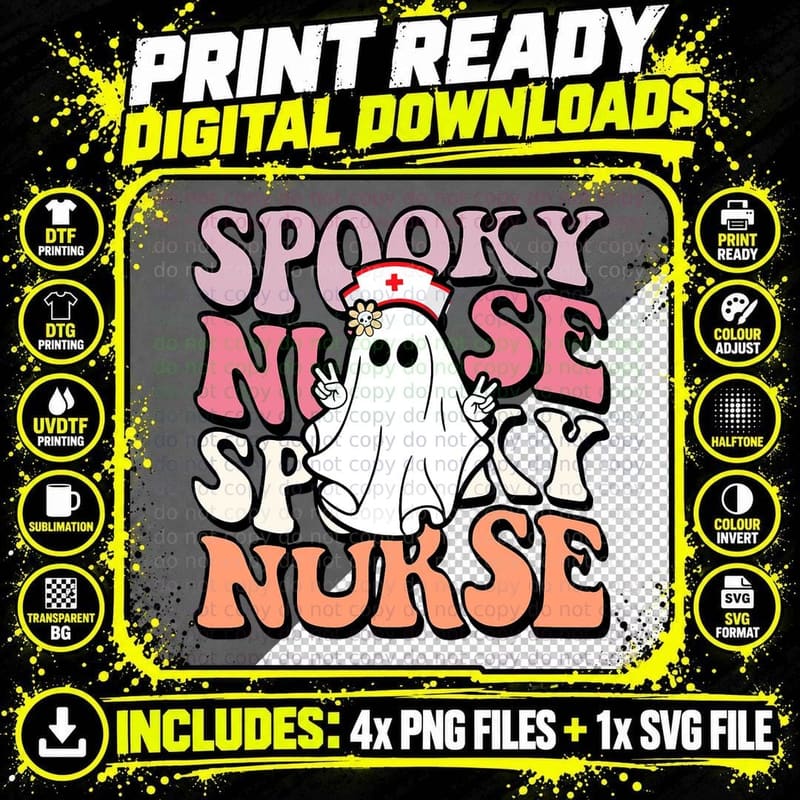 Groovy Retro Halloween Costume Spooky Nurse ER ICU RN Png SVG Digital Bundle