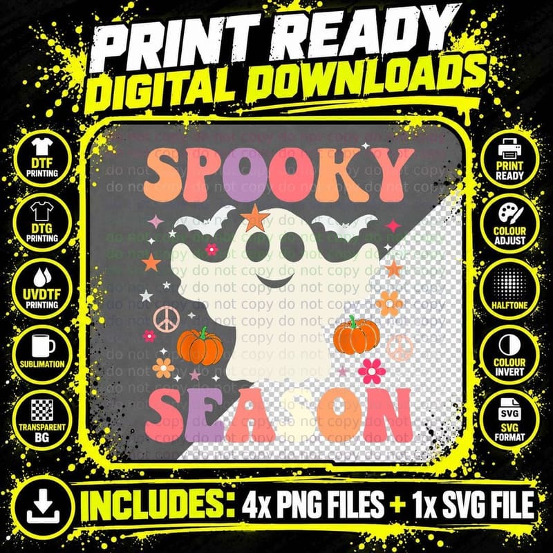 Groovy Spooky Season Cool Ghost Pumpkin Funny Halloween Png SVG Digital Bundle