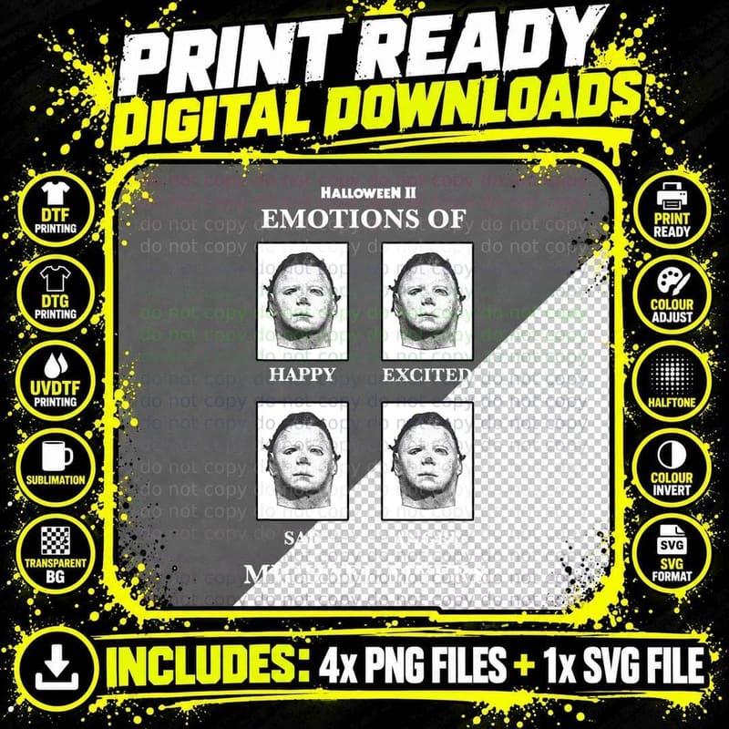 Halloween 2 Emotions of Michael Myers T-Shirt Png SVG Digital Bundle