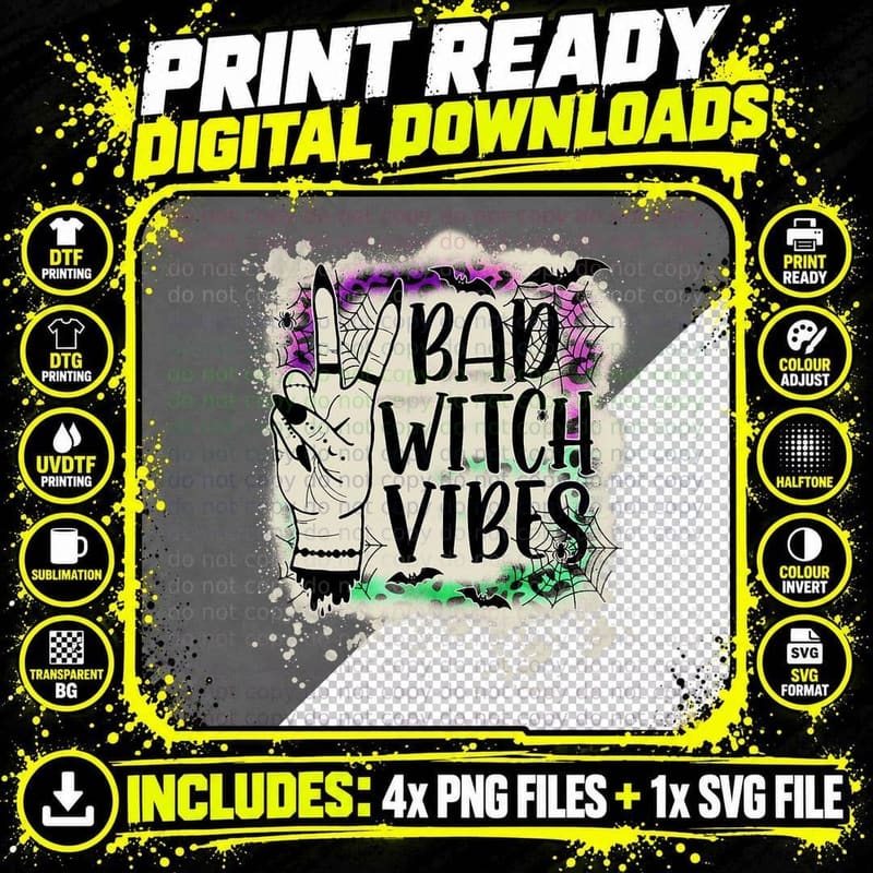 Halloween Bad Witch Vibes Peace Hand Sign Halloween Png SVG Digital Bundle