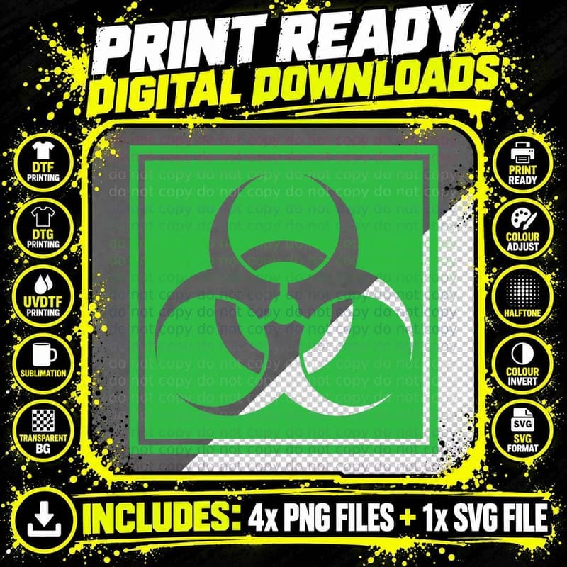 Halloween Biohazard Symbol Vintage Green Funny Halloween Png SVG Digital Bundle