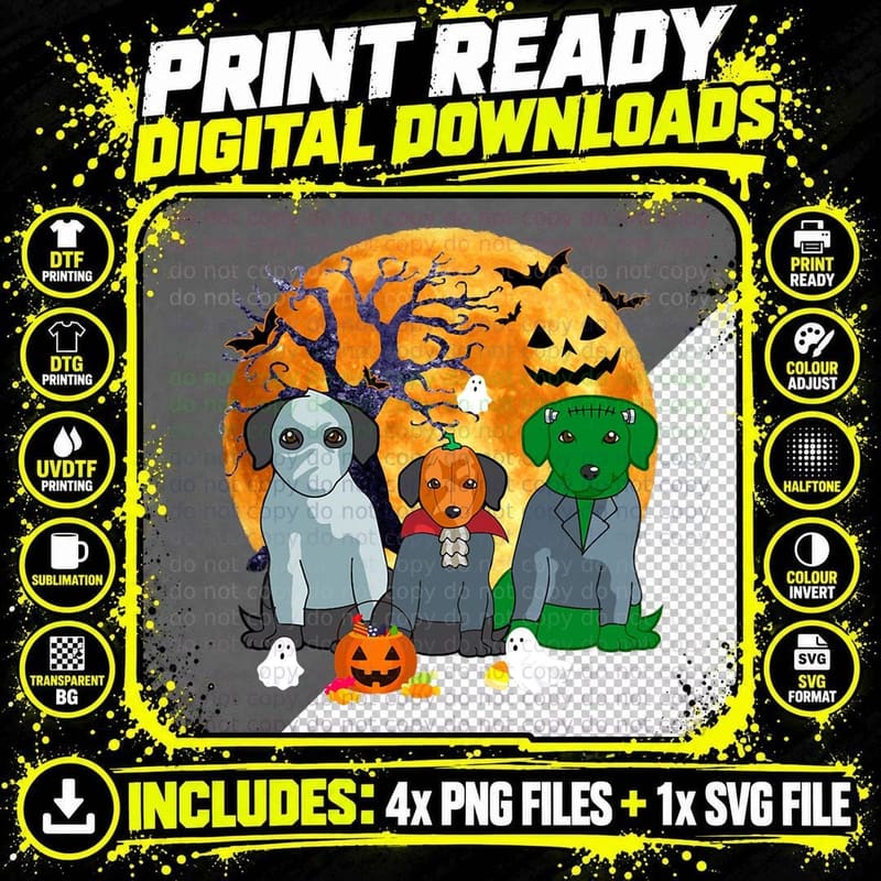 Halloween Black Lab Dog Zombie Jack O Lantern Pumpkin Png SVG Digital Bundle
