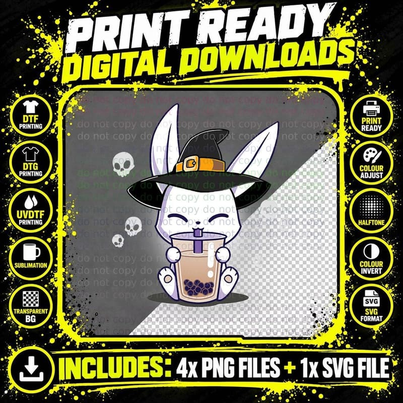 Halloween Boba Bunny Shirt Kawaii Anime Witch Bunny Boba Png SVG Digital Bundle