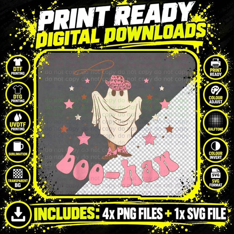 Halloween Boo Haw Ghost Western Cowboy Cowgirl Funny Png SVG Digital Bundle