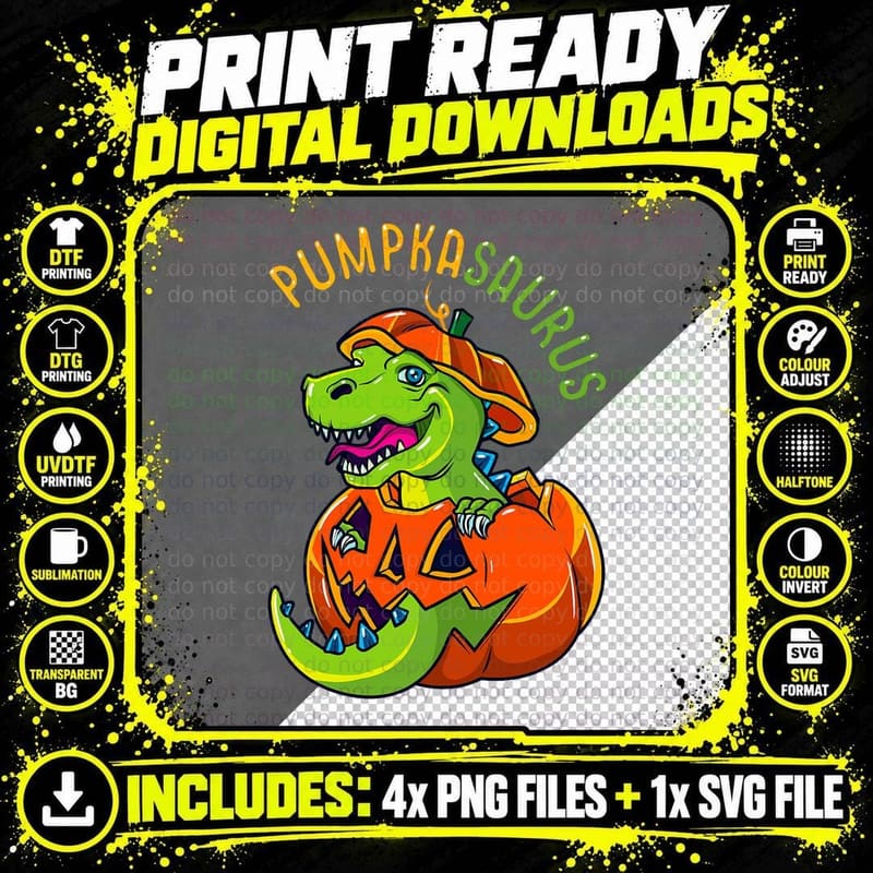 Halloween Boys Men Pumpkasaurus Dinosaur Pumpkin Funny T Png SVG Digital Bundle