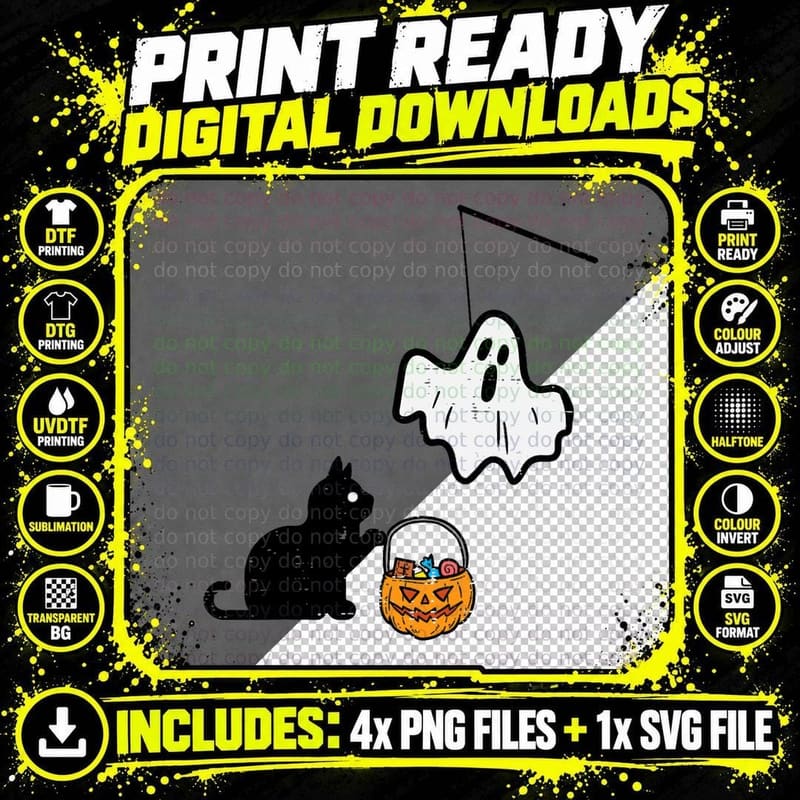 Halloween Cat Ghost Toy Costume Women Girls Kids Boys Png SVG Digital Bundle