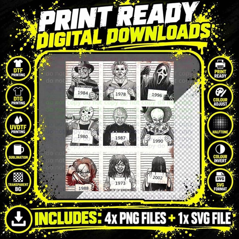Halloween Creepy Legends Killer Mugshots Horror Fan S Png SVG Digital Bundle