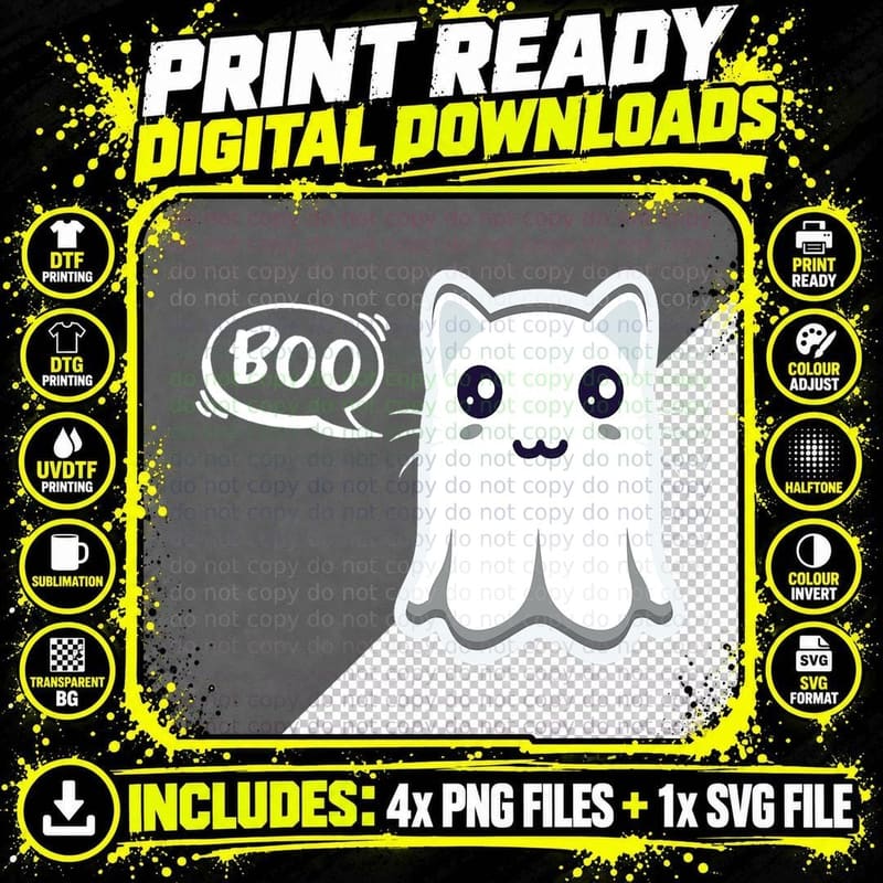 Halloween Cute Ghost Boo Costume Kids Boy Girl T-Shirt Png SVG Digital Bundle