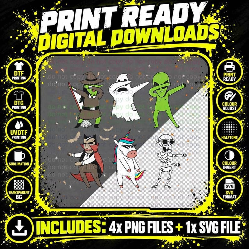 Halloween Dabbing Alien Skeleton Witch Unicorn Boys Kids Png SVG Digital Bundle