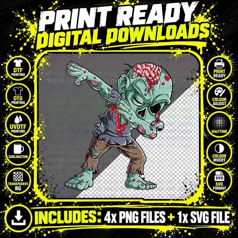 Halloween Dabbing Zombie Brain Funny Boys Men Dab Dance Png SVG Digital Bundle