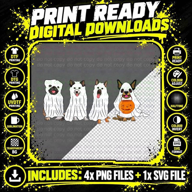 Halloween Dog with Pumpkin Spooky Halloween Dog Ghost Png SVG Digital Bundle