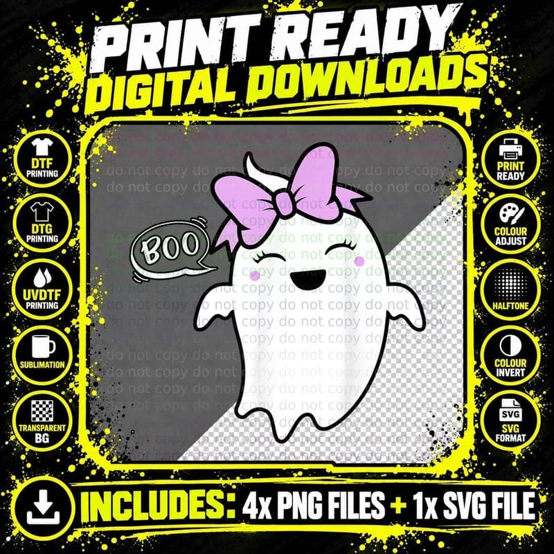 Halloween Flying Ghost Boo Bow Costume Kids Toddler Png SVG Digital Bundle