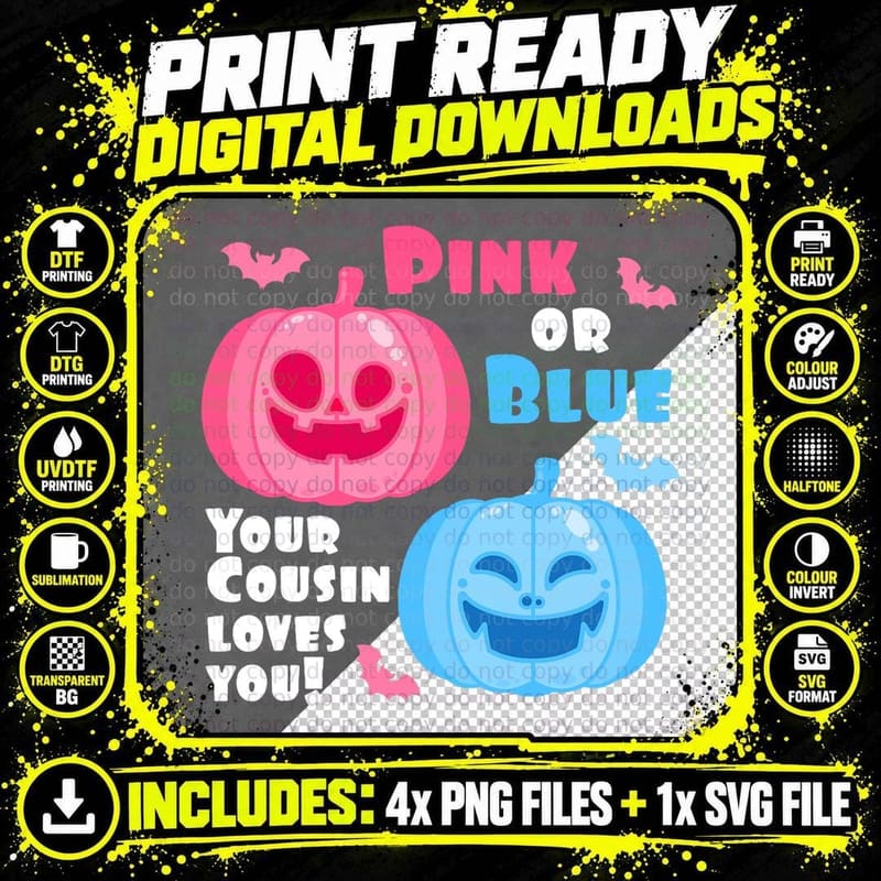 Halloween Gender Reveal Your Cousin Loves You Fall Theme Png SVG Digital Bundle