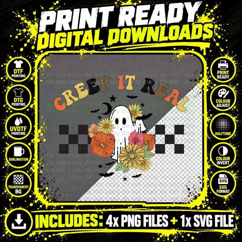 Halloween Ghost Apparel, Creep It Real Png SVG Digital Bundle