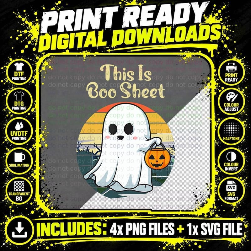 Halloween Ghost Boo Sheet T-Shirt, This Is Boo Sheet Tee Png SVG Digital Bundle