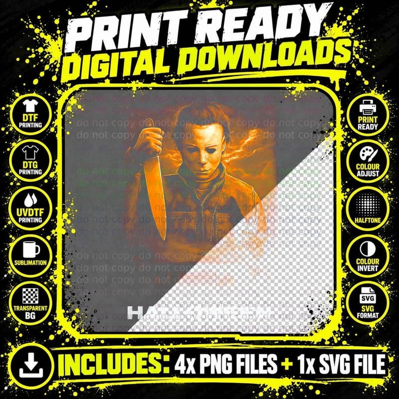 Halloween Horror Costume T-Shirt, Slasher Movie Fan Png SVG Digital Bundle