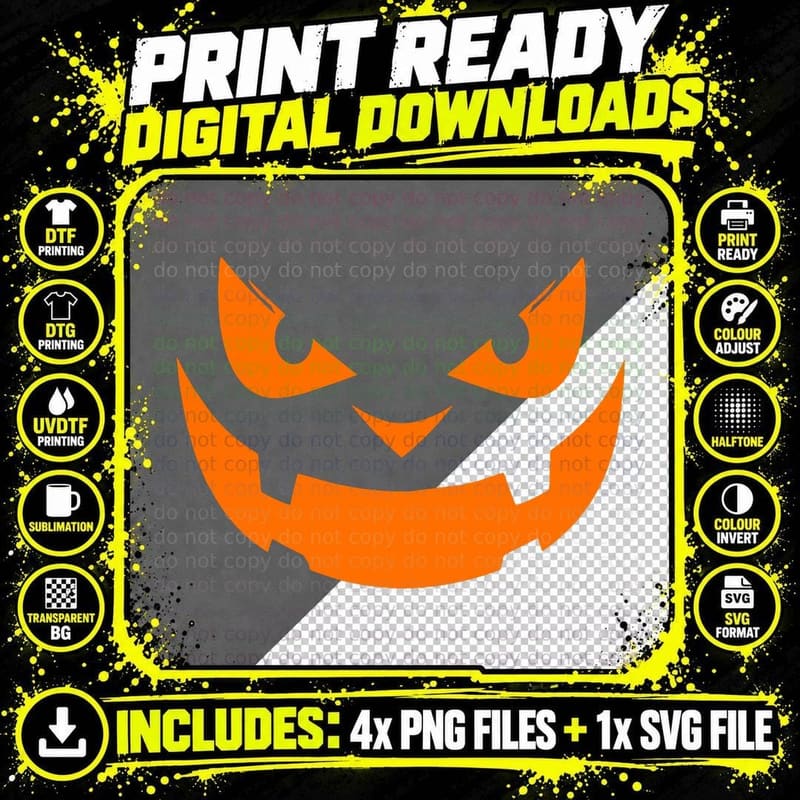 Halloween Jack-O'-Lantern Pumpkin Face Vintage Constume Png SVG Digital Bundle