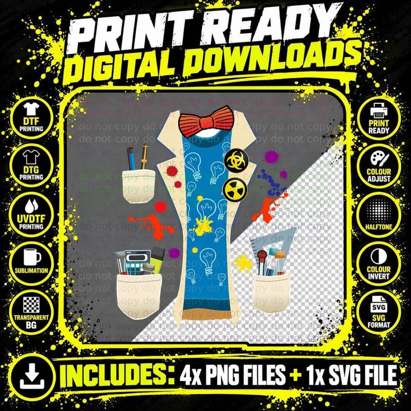 Halloween Mad Chemist Scientist DIY Costume Physics Png SVG Digital Bundle