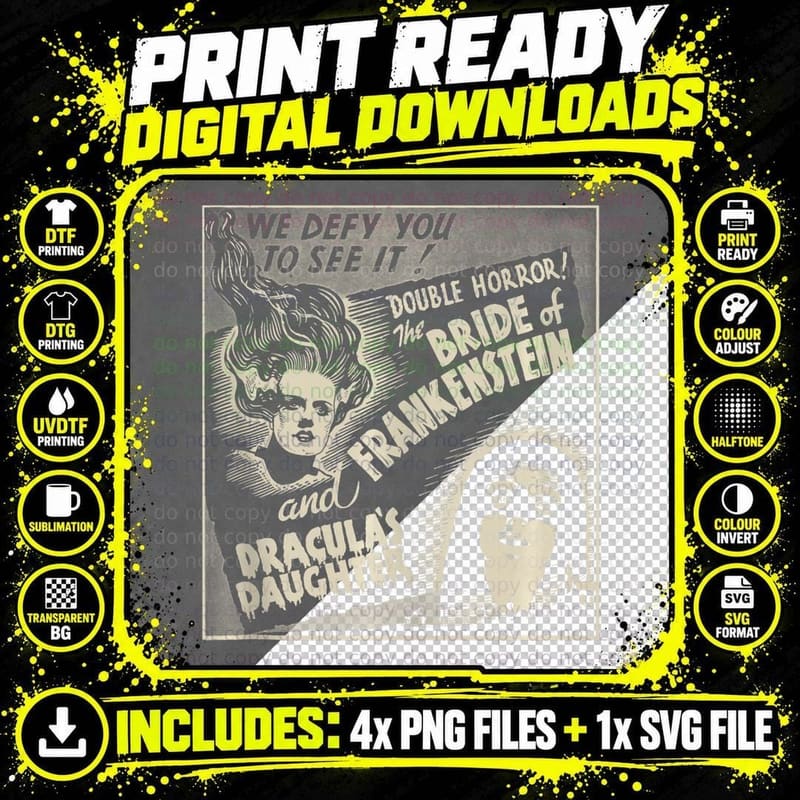Halloween Monster Poster Horror Movie Dracula Png SVG Digital Bundle