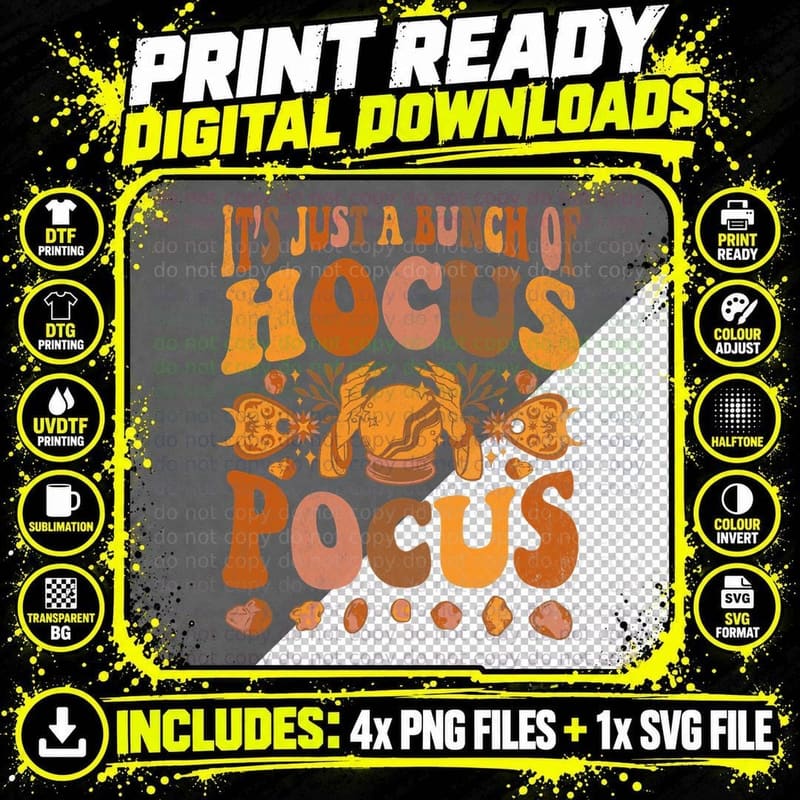 Halloween Retro Witch Bunch of Hocus Pocus T-Shirt Png SVG Digital Bundle
