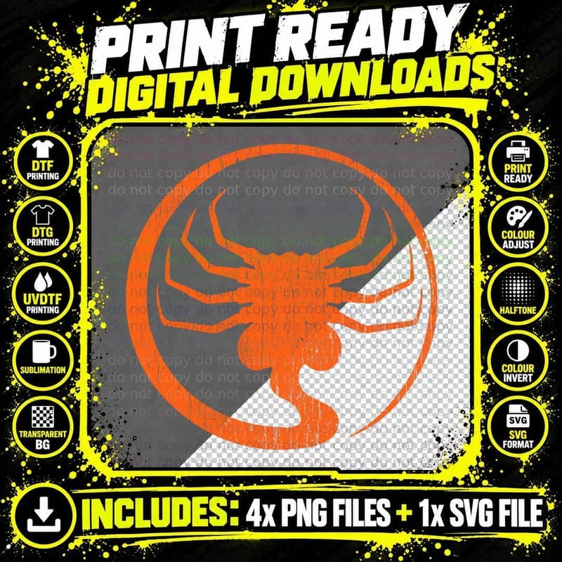 Halloween Scary Alien Facehugger Horror Pumpkin Lazy Png SVG Digital Bundle