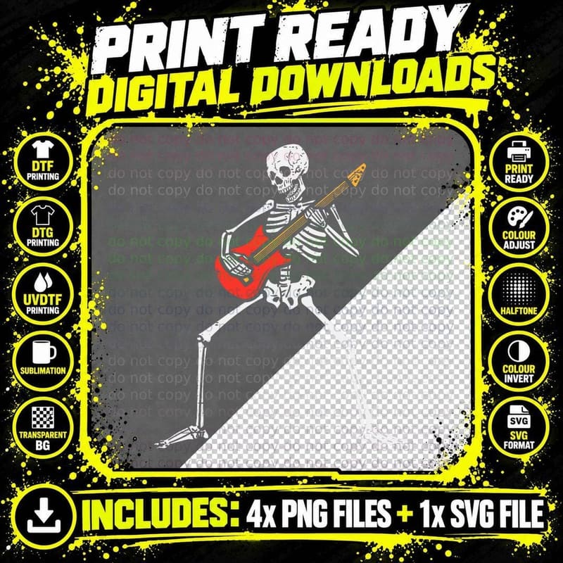 Halloween Skeleton Rocker Guitar Punk Rock Costume Men Png SVG Digital Bundle