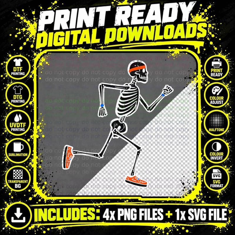 Halloween Skeleton Running Marathon Costume Men Women Png SVG Digital Bundle