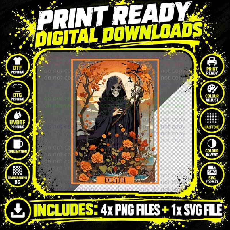 Halloween Tarot Card Death, Tarot Card Png SVG Digital Bundle