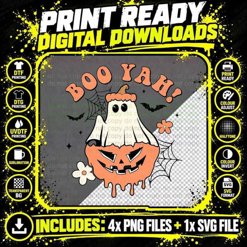 Halloween Trick or Treat Spooky Season Boo Yah Ghost Png SVG Digital Bundle