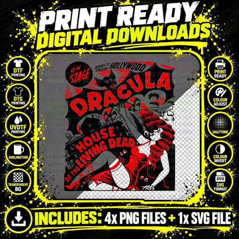 Halloween Vampire Horror Movie Dracula Living Dead Png SVG Digital Bundle