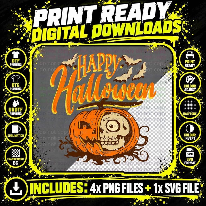 Happy Halloween Retro Awesome Skull Lantern Designs Png SVG Digital Bundle