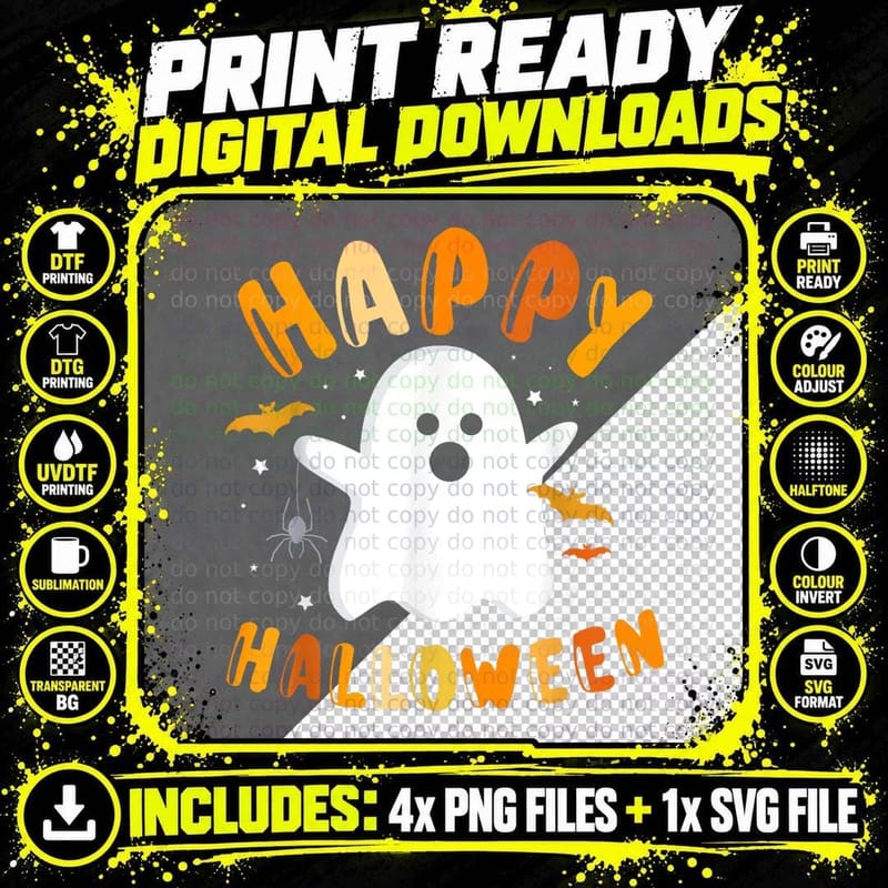 Happy Halloween with Funny Boo Ghost T-Shirt Png SVG Digital Bundle