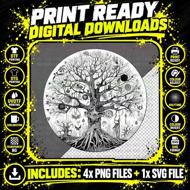 Haunted Tree of Life Spooky Graphic Art Skulls Gothic Png SVG Digital Bundle