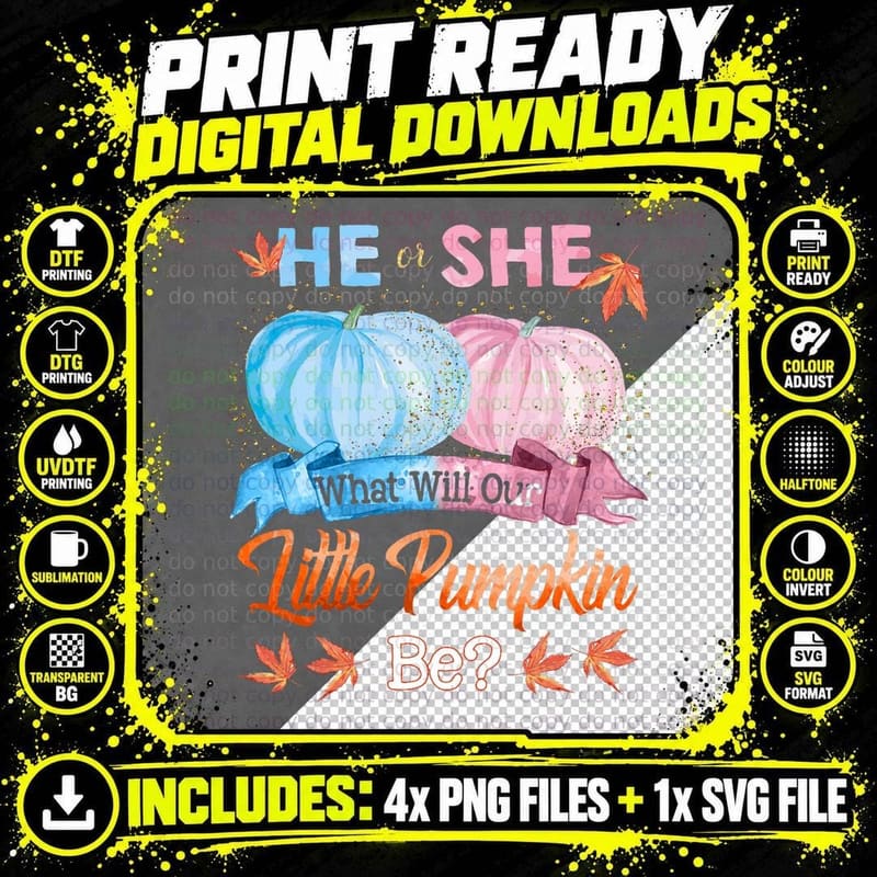 He or She What Will Our Little Pumpkin Be Autumn Baby Png SVG Digital Bundle