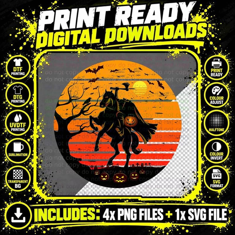 Headless Horseman Urban Legend Shirt Halloween Pumpkin Png SVG Digital Bundle