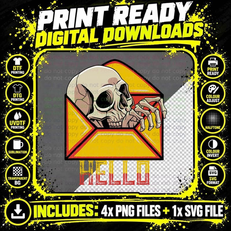 Hello Skull Skeleton Mail Postal Service Postman Mailman Png SVG Digital Bundle