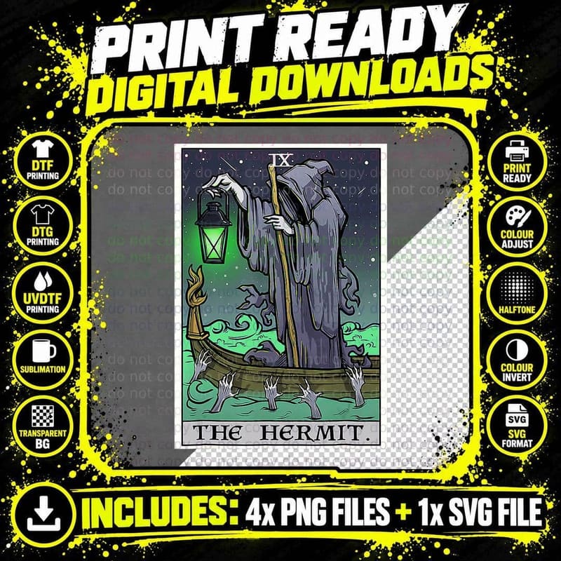 Hermit Tarot Card Gothic Halloween Grim Reaper Goth Png SVG Digital Bundle