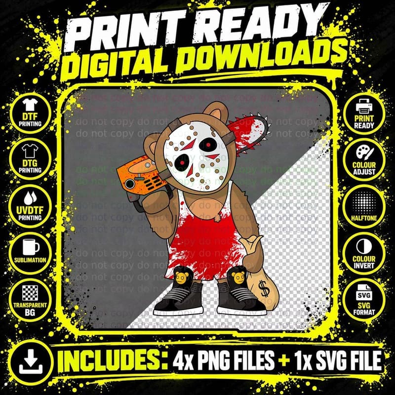 Hockey Teddy Bear Parody Horror 13th Hip Hop Halloween Png SVG Digital Bundle