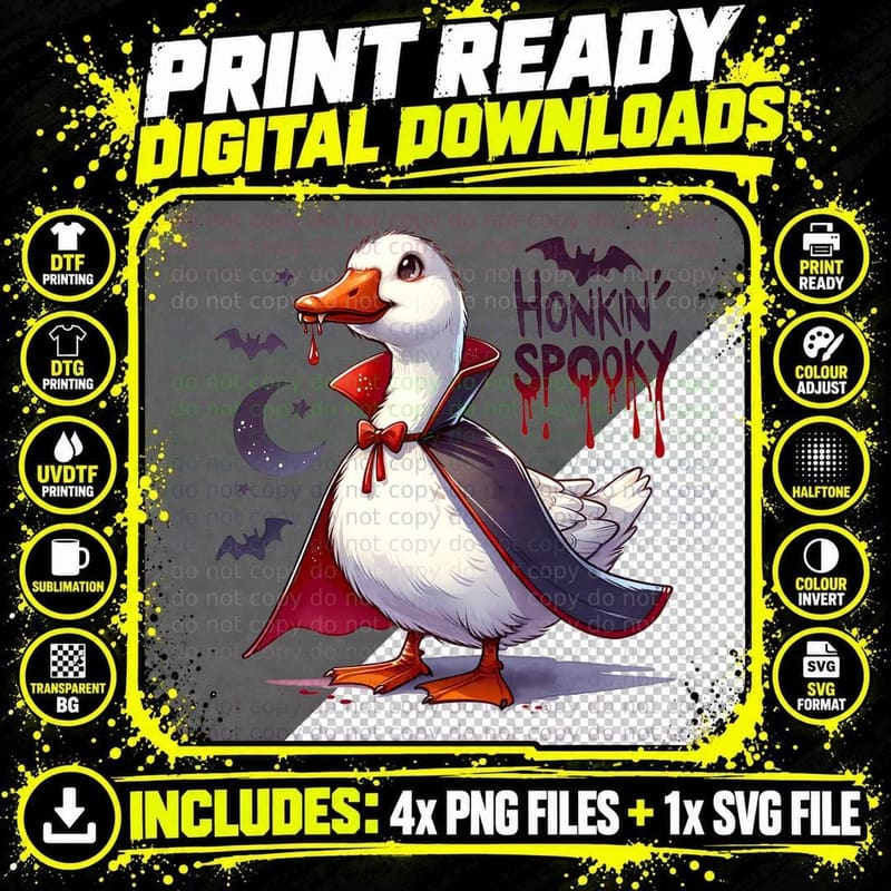 Honkin Spooky Vampire Goose, Retro Vintage Png SVG Digital Bundle