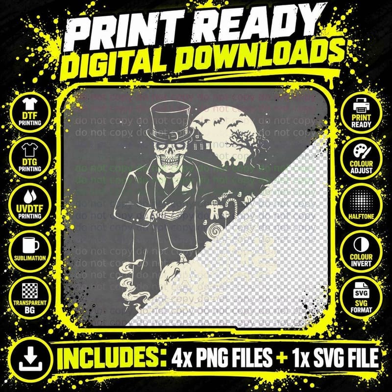 Horror Art - Skeleton Candyman Psychobilly Lowbrow Art Png SVG Digital Bundle