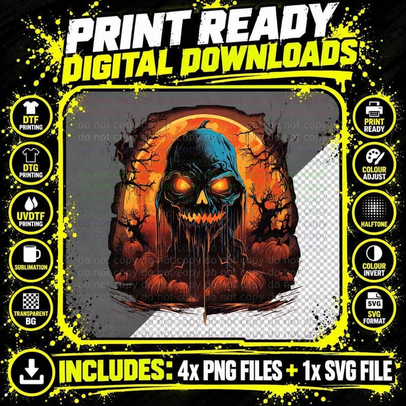 Horror Halloween Spooky Pumpkin Zombie Funny Halloween Png SVG Digital Bundle