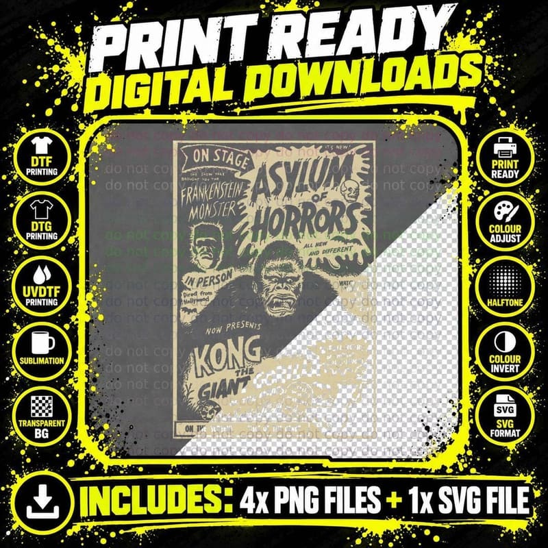 Horror Movie Monster Vintage Halloween Asylum of Horrors Png SVG Digital Bundle