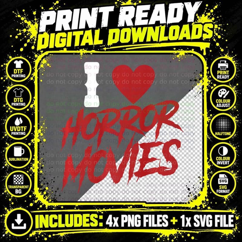 Horror Movies Love, Apparel, Style, Gift T-Shirt Png SVG Digital Bundle