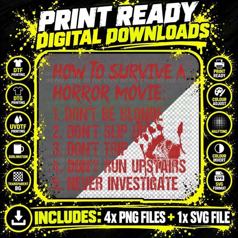 How to Survive a Horror Movie Don't Be Blonde Don't Slip Png SVG Digital Bundle