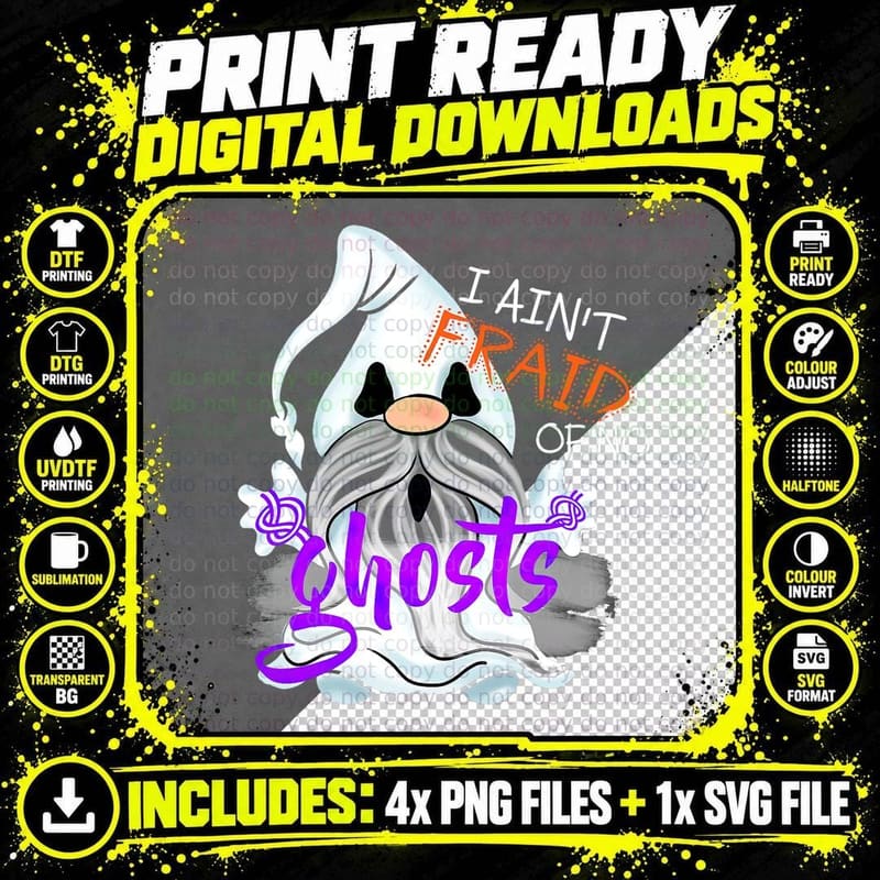 I Ain't Afraid of No Ghost Halloween Gnome T-Shirt Png SVG Digital Bundle