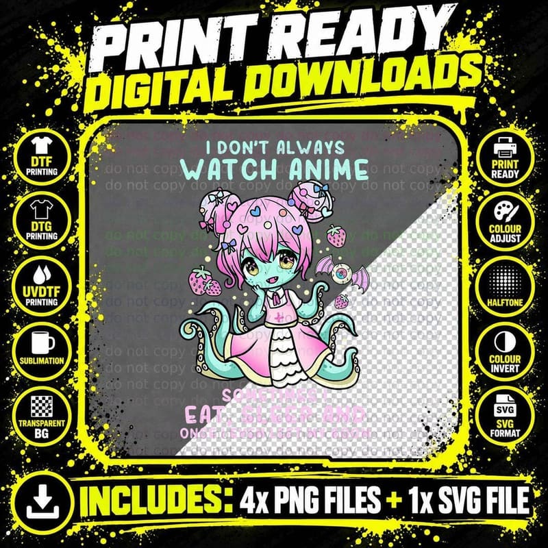 I Don't Always Watch Anime I Pastel Goth Anime Witch Png SVG Digital Bundle