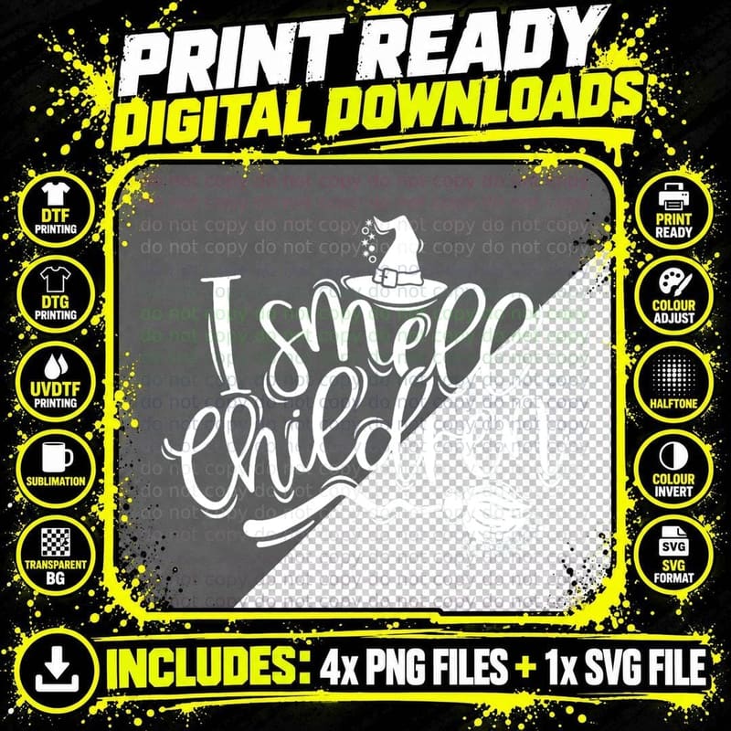 I Smell Children Funny Witch Orange Halloween Party Png SVG Digital Bundle